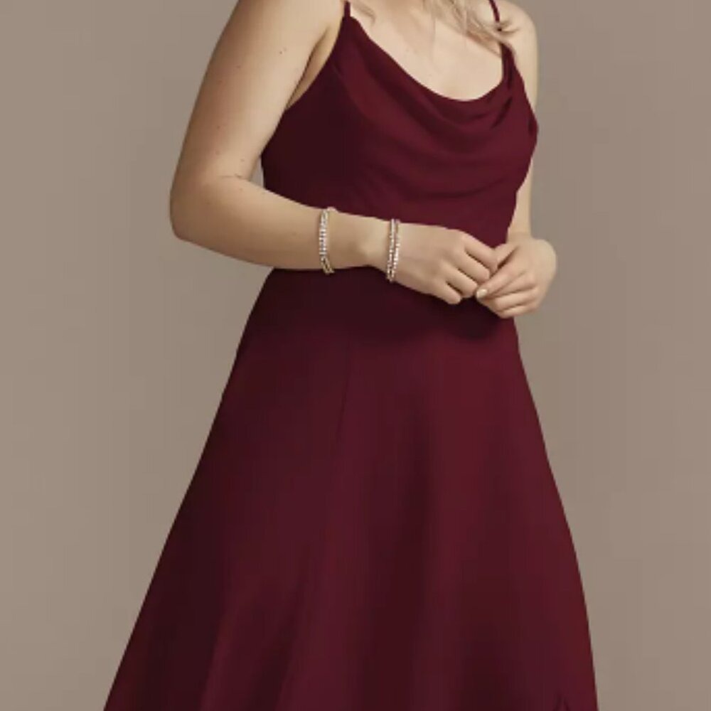 David's Bridal Chiffon Midi Cowl-Neck Dress (style F20397)